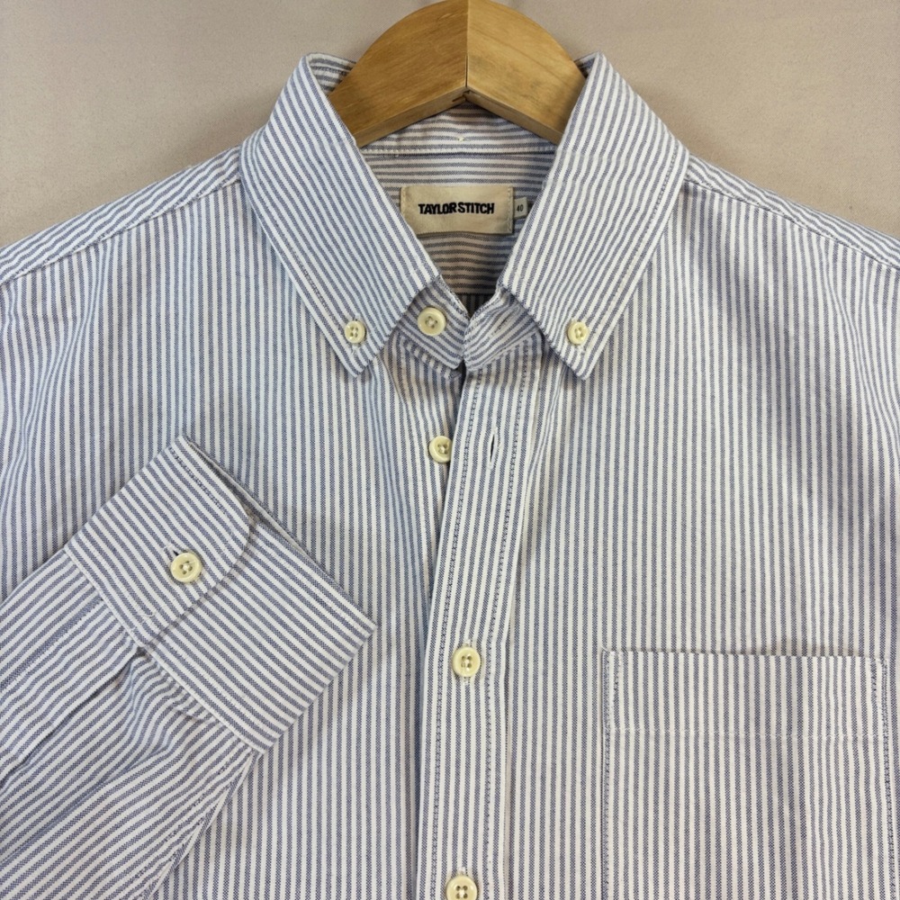 Taylor Stitch The Jack Shirt Mens 40 M Blue White Stripe Organic Cotton Preppy